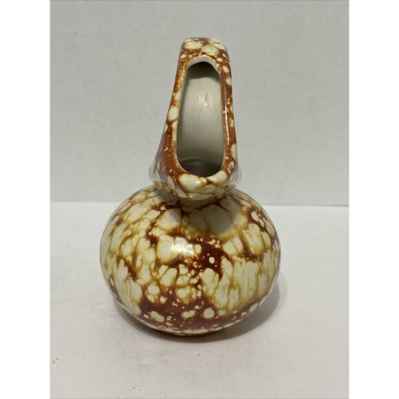 Unique Studio Art Pottery Pitcher Vase Pot Marble Design Ceramic Vessel 6.25” - Picture 2 of 5